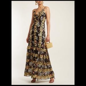 SALONI Ani Floral Fil Coupé Silk Blend Black Dress size 4